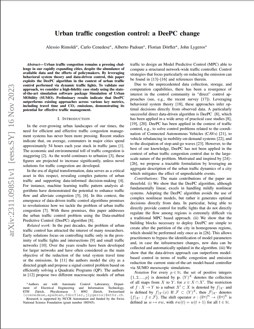 Urban traffic congestion control: a DeePC change